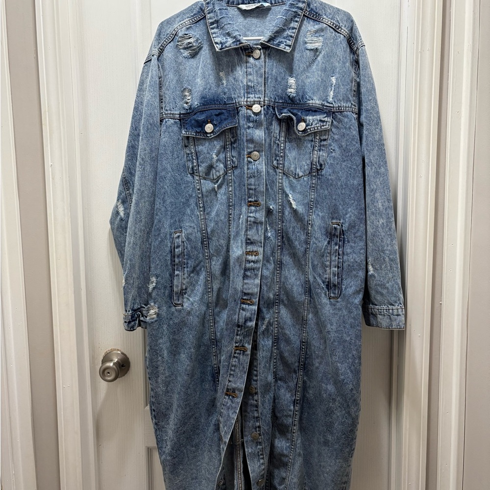 Distressed Denim Trench Coat